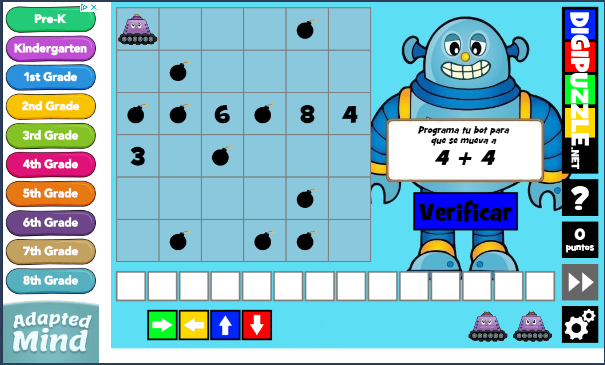 Programa el robot, sumas hasta 10